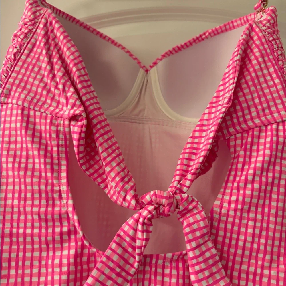 Lilly Pulitzer Pink Gingham One-Piece Swimsuit Bandeau Strapless 14 - Picture 4 of 6